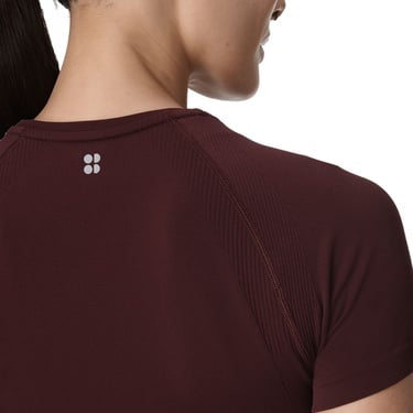  Sweaty Betty Athlete Crop Seamless Workout Kadın Bordo Fitness Tişört