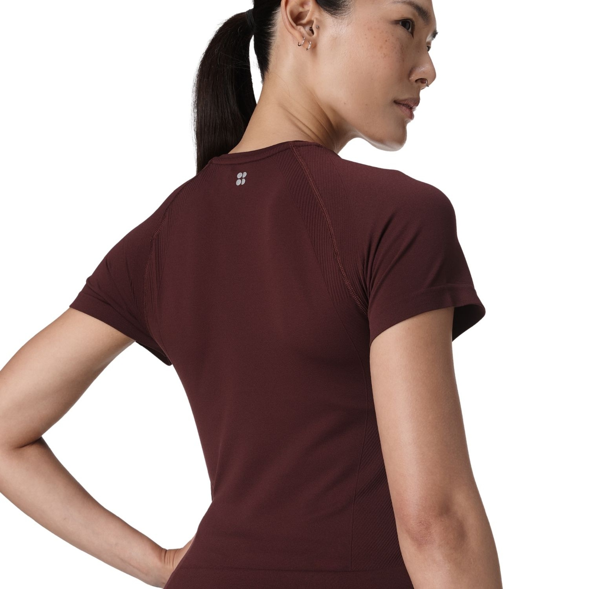 Sweaty Betty Athlete Crop Seamless Workout Kadın Bordo Fitness Tişört