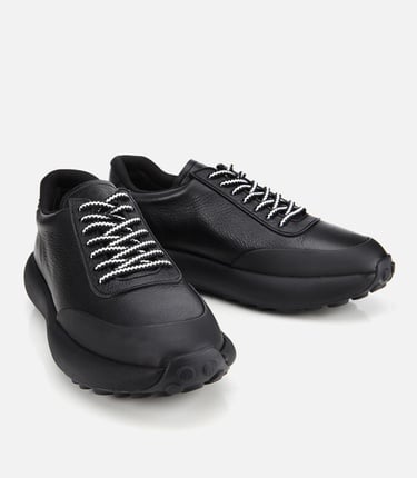  Erkek Deri Siyah Yumuşak Dokulu Spor Ayakkabı