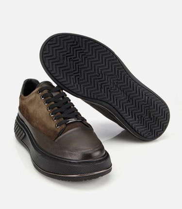  Erkek  Süet Deri Haki Yüksek Topuklu Spor Ayakkabı