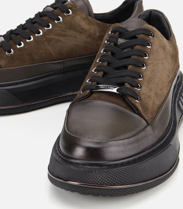  Erkek  Süet Deri Haki Yüksek Topuklu Spor Ayakkabı