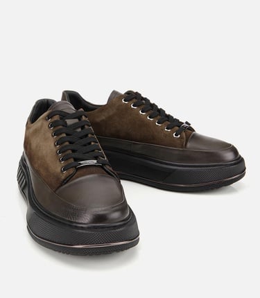  Erkek  Süet Deri Haki Yüksek Topuklu Spor Ayakkabı