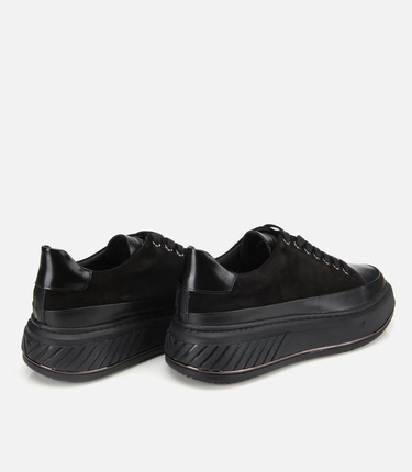  Erkek  Süet Deri Siyah Yüksek Topuklu Spor Ayakkabı