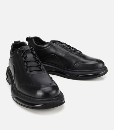  Erkek Deri Siyah Bağcık Detaylı Comfort Spor Ayakkabı