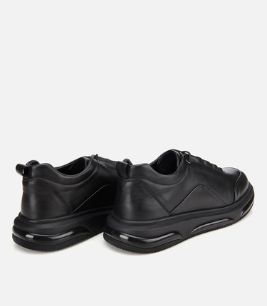  Erkek Deri Siyah Bağcık Detaylı Comfort Spor Ayakkabı