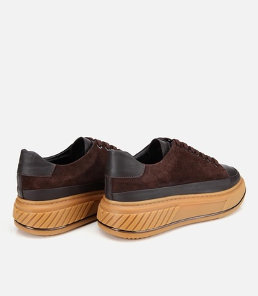  Erkek  Süet Deri Kahverengi Yüksek Topuklu Spor Ayakkabı