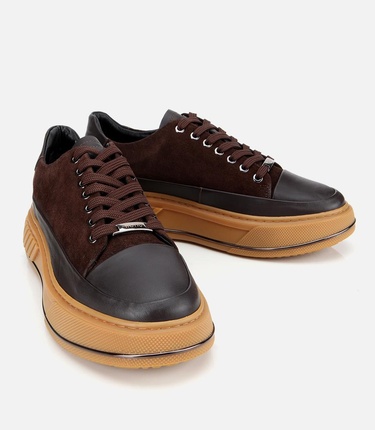  Erkek  Süet Deri Kahverengi Yüksek Topuklu Spor Ayakkabı