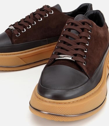  Erkek  Süet Deri Kahverengi Yüksek Topuklu Spor Ayakkabı