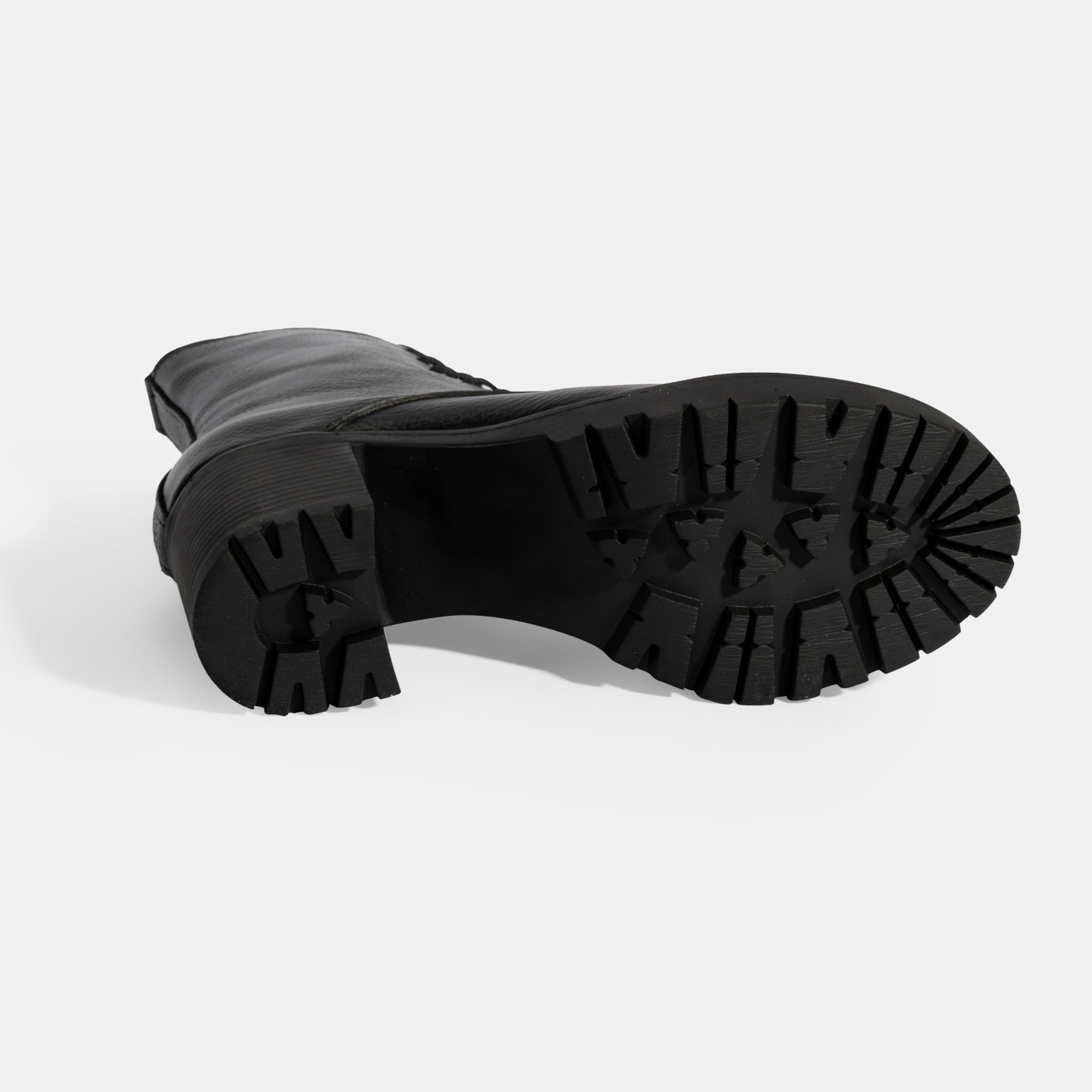 Kadın Siyah Bağcıklı Kalın Topuklu Deri Bot