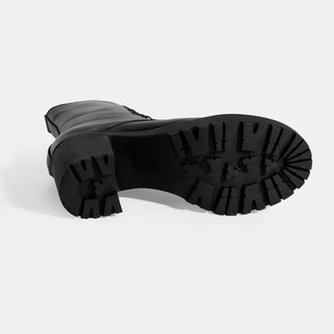  Kadın Siyah Bağcıklı Kalın Topuklu Deri Bot