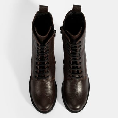  Kadın Kahve Bağcıklı Kalın Topuklu Deri Bot