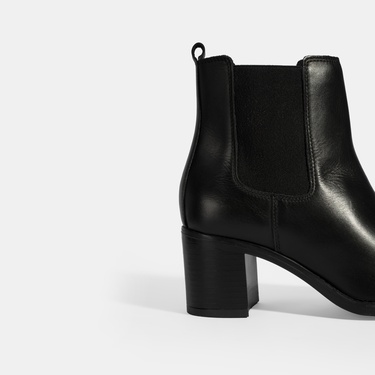  Kadın Siyah Lastikli Topuklu Deri Bot