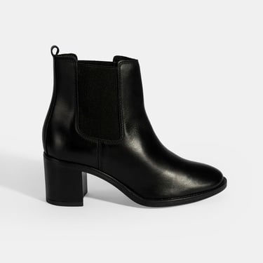  Kadın Siyah Lastikli Topuklu Deri Bot