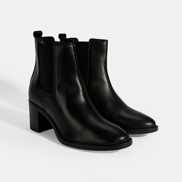  Kadın Siyah Lastikli Topuklu Deri Bot