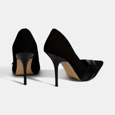  Kadın Siyah Metal Toka Detaylı Süet Stiletto