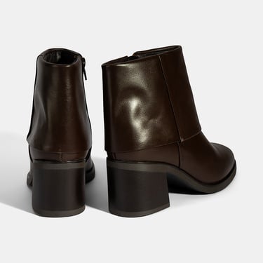  Kadın Kahve Katlama Detaylı Topuklu Deri Bot