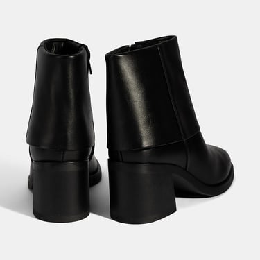  Kadın Siyah Katlama Detaylı Topuklu Deri Bot