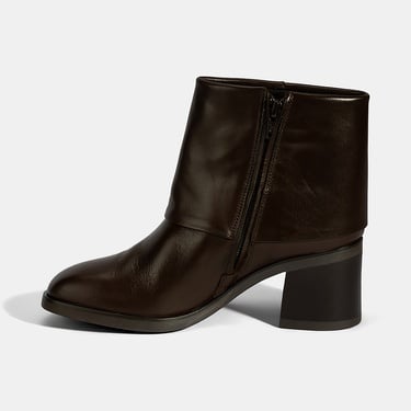  Kadın Kahve Katlama Detaylı Topuklu Deri Bot