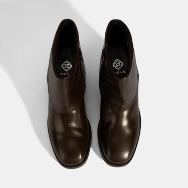  Kadın Kahve Katlama Detaylı Topuklu Deri Bot