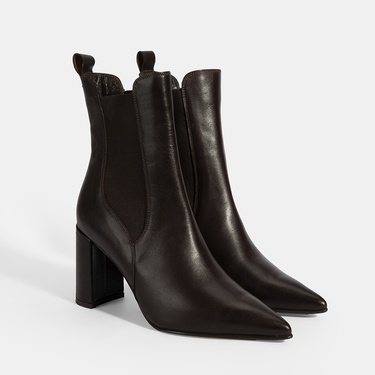  Kadın Kahve Lastikli Topuklu Deri Bot