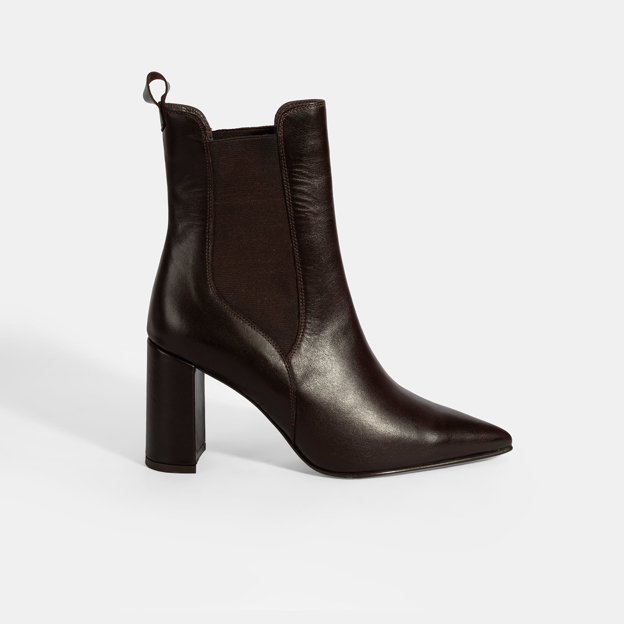 Kadın Kahve Lastikli Topuklu Deri Bot