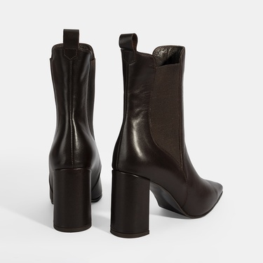  Kadın Kahve Lastikli Topuklu Deri Bot