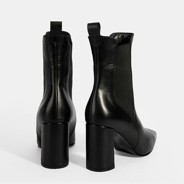  Kadın Siyah Lastikli Topuklu Deri Bot