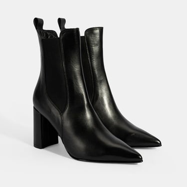  Kadın Siyah Lastikli Topuklu Deri Bot