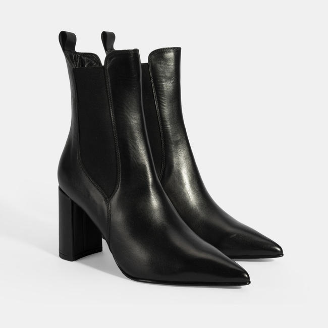  Kadın Siyah Lastikli Topuklu Deri Bot