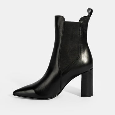  Kadın Siyah Lastikli Topuklu Deri Bot