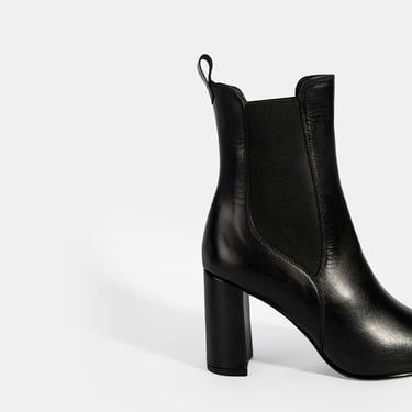 Kadın Siyah Lastikli Topuklu Deri Bot