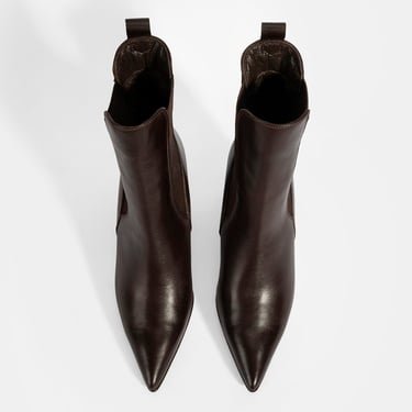  Kadın Kahve Lastikli Topuklu Deri Bot