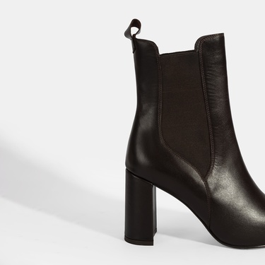  Kadın Kahve Lastikli Topuklu Deri Bot