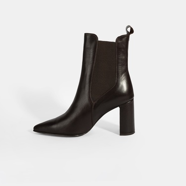  Kadın Kahve Lastikli Topuklu Deri Bot