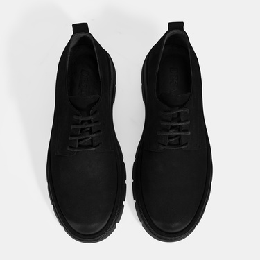  Erkek Siyah Bağcıklı Nubuk Deri Ayakkabı