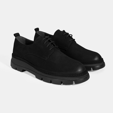  Erkek Siyah Bağcıklı Nubuk Deri Ayakkabı