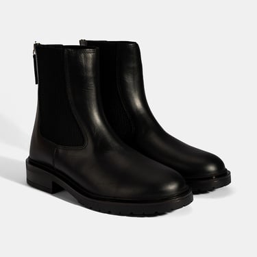  Kadın Siyah  Lastikli Deri Chelsea Bot