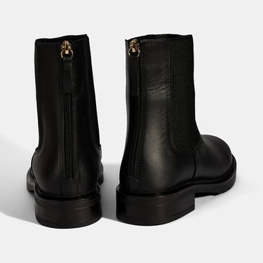  Kadın Siyah  Lastikli Deri Chelsea Bot