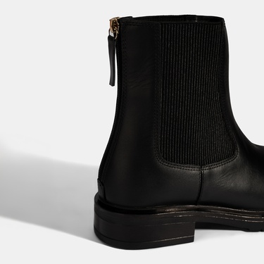  Kadın Siyah  Lastikli Deri Chelsea Bot
