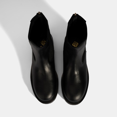  Kadın Siyah  Lastikli Deri Chelsea Bot