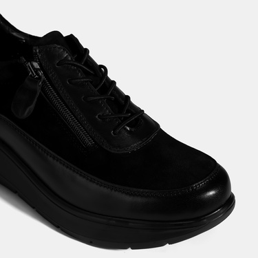  Kadın Siyah Bağcıklı DesaComfort Deri Ayakkabı