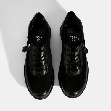  Kadın Siyah Bağcıklı DesaComfort Deri Ayakkabı