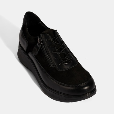  Kadın Siyah Bağcıklı DesaComfort Deri Ayakkabı