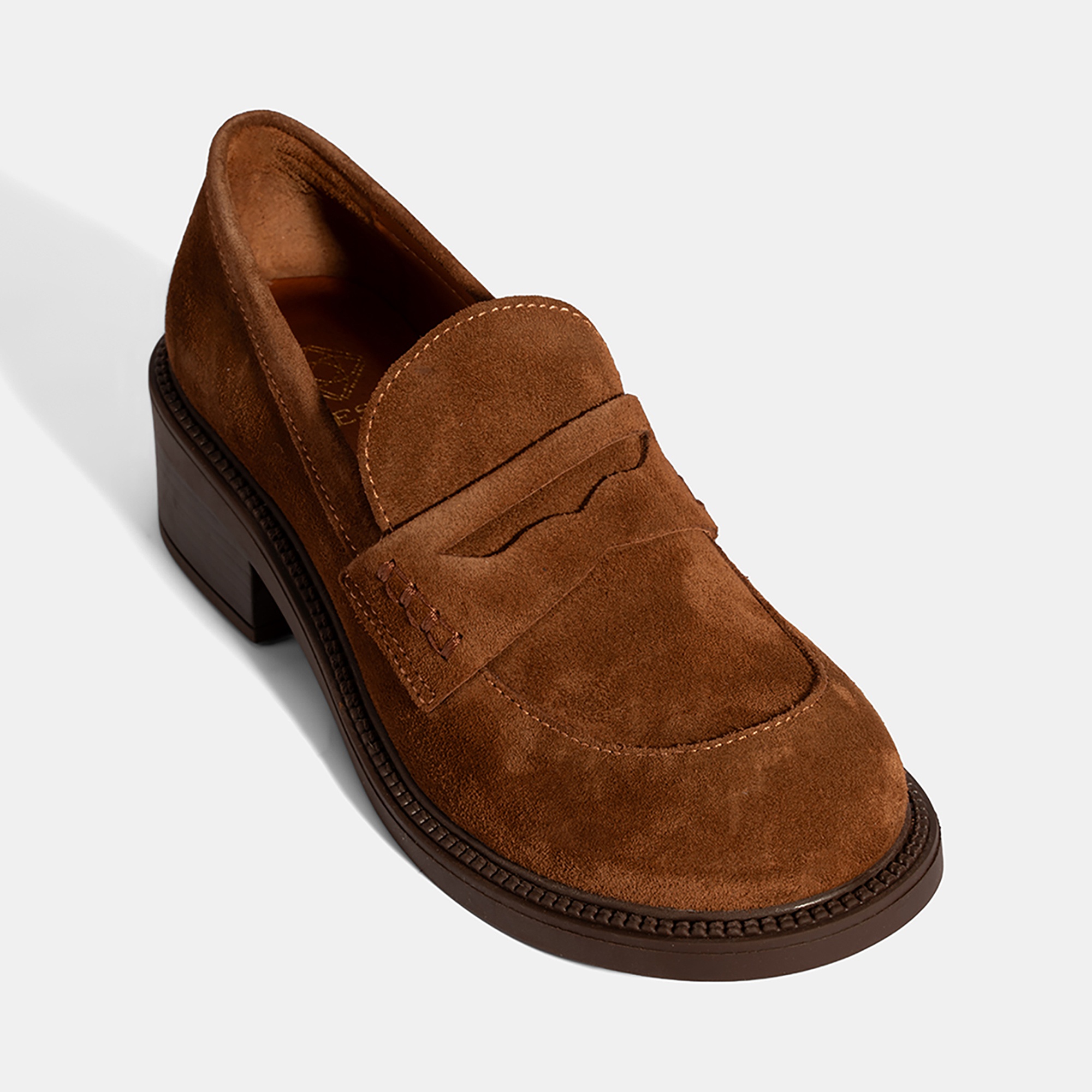 Kadın Taba Topuklu Süet Loafer