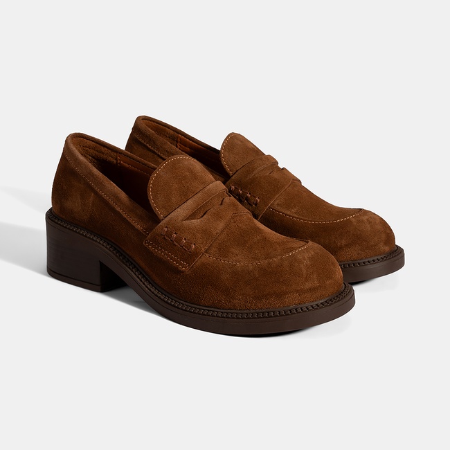 Kadın Taba Topuklu Süet Loafer