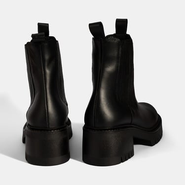  Kadın Siyah Lastikli Topuklu Deri Chelsea Bot