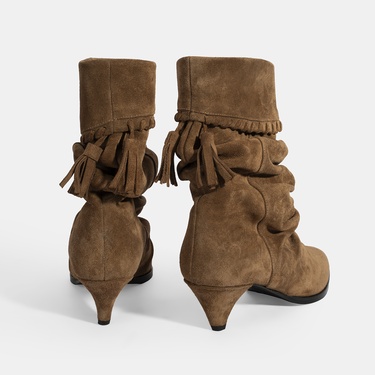  Kadın Taba Püskül Detaylı Süet Topuklu Bot