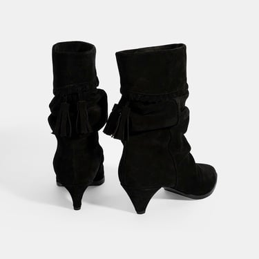  Kadın Siyah Püskül Detaylı Süet Topuklu Bot