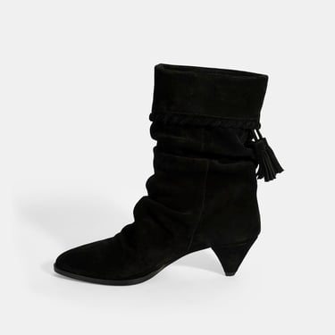  Kadın Siyah Püskül Detaylı Süet Topuklu Bot