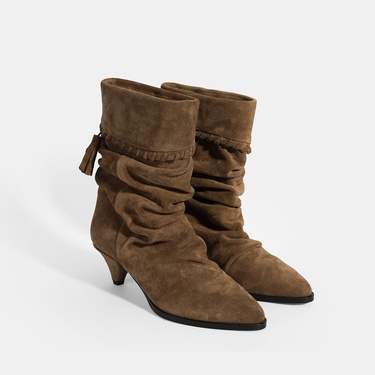  Kadın Taba Püskül Detaylı Süet Topuklu Bot